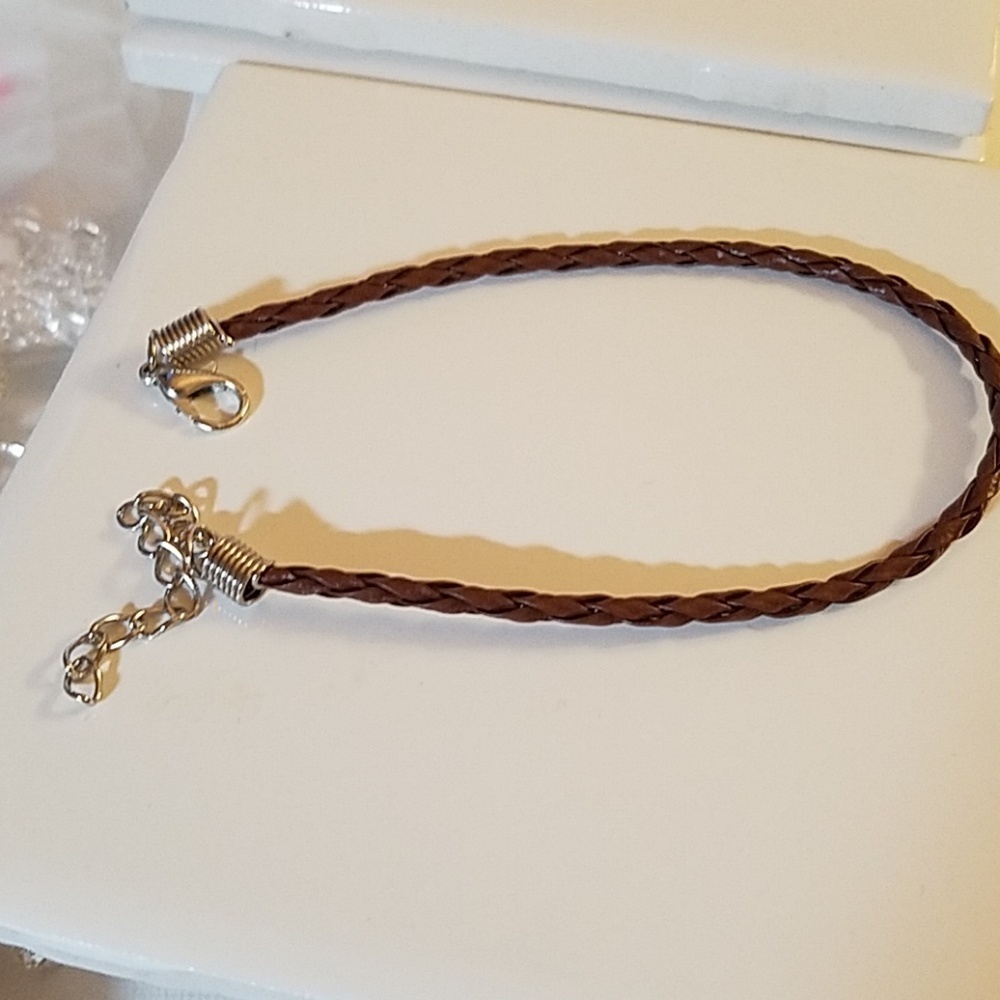 Braided Vegan Leather Bracelet 8" length & 3" exte